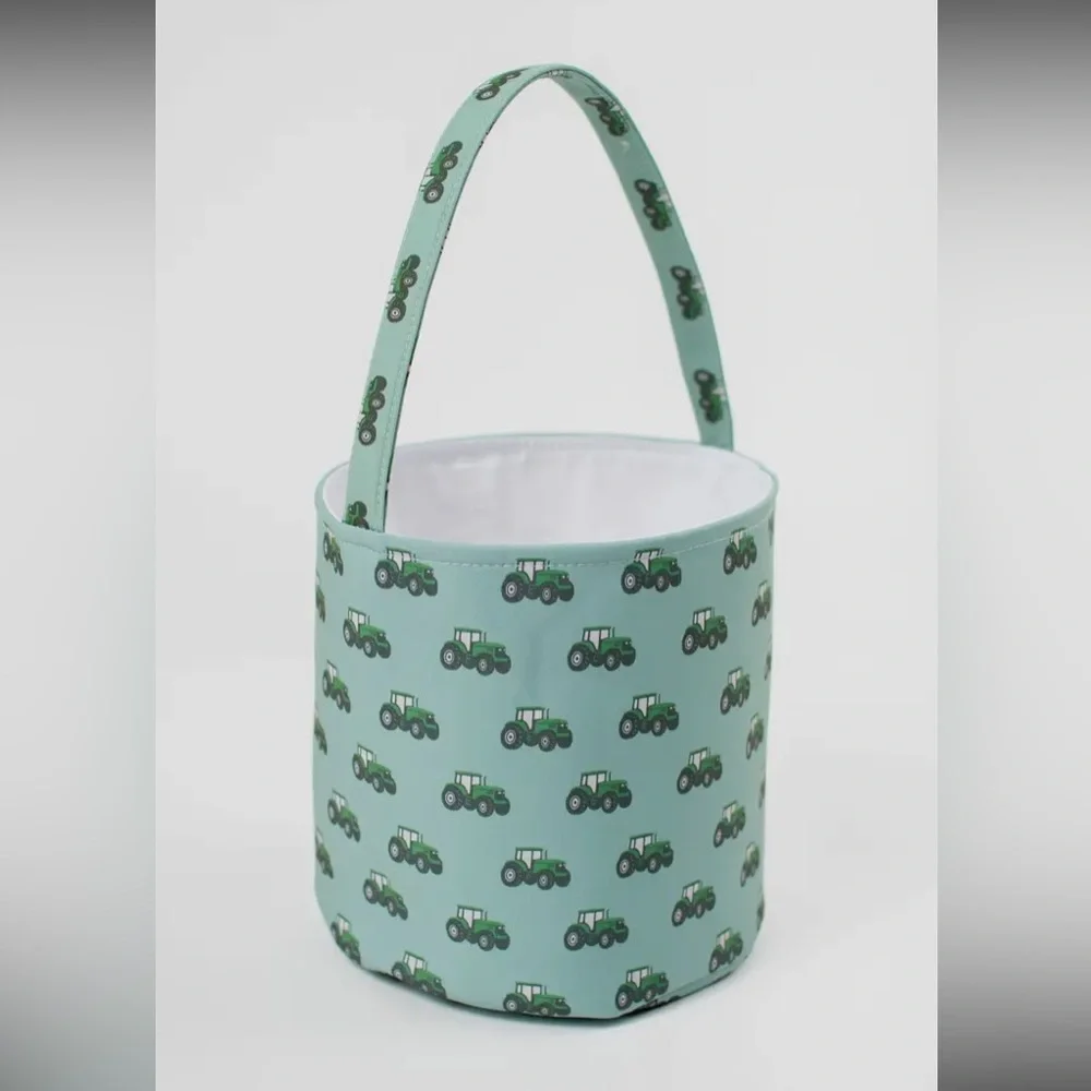 Green Tractor John Deere Print Easter Bucket / Toy Storage